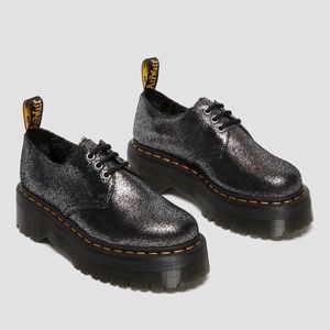new women's 7 Dr. Martens 1461 Quad Fur Lined Platform Derby Distressed Metallic
